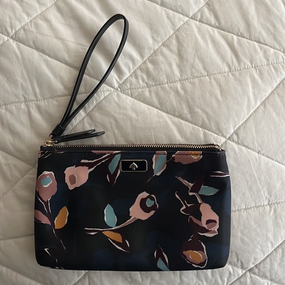 KATE SPADE Double Zip Wristlet Floral Medium navy blue - Picture 1 of 16